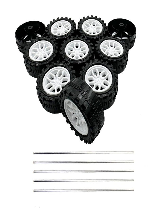 URIMPAVIDO 10PCS 38mm Toy Car Wheels 2mm Dia Shaft Plastic Car Wheels with 5PCS Shaft Round Rod Axles for RC Car Truck Robot DIY Model Toy Building Accessories (2x18x38mm) - Image 1